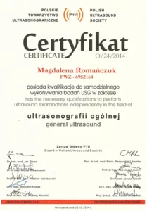 Certyfikat - wykonywanie badań USG 2014