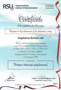Certyfikat - postępy w diagnostyce jamy brzusznej