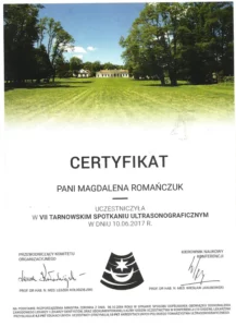 Certyfikat - VII Tarnowskie Spotkania Ultrasonograficzne