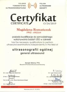 Certyfikat - wykonywanie badań USG 2019