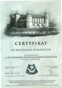 Certyfikat - III Tarnowskie Spotkania Ultrasonograficzne