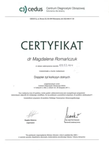 Certyfikat - doppler żył kończyn dolnych