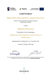 Certyfikat - diagnostyka ultrasonograficzna układu mięśniowo-szkieletowego