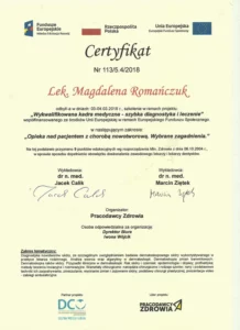 Certyfikat - wykfalifikowana kadra medyczna - szybka diagnostyka i leczenie