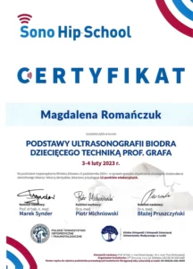 Certyfikat - podstawy ultrasonografii biodra dziecięcego techniką prof. Grafa
