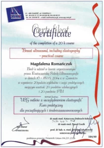 Certyfikat - USG sutków z uwzględnieniem elastografii
