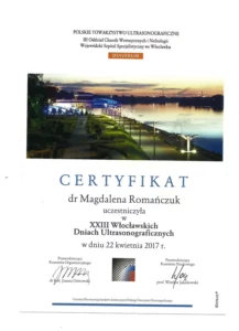 Certyfikat - XXIII włocławskie dni ultrasonograficzne
