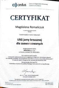 Certyfikat - USG jamy brzusznej dla zaawansowanych
